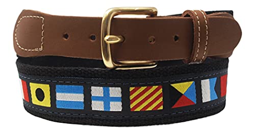 skippers Nautical Code Flag Belt, Black Ribbon on Black Webbing