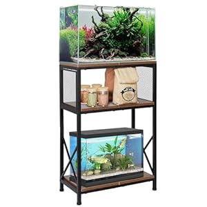Aquarium Stand, 10 Gallon Fish Tank Stand with Storage, 3 Tier Metal Frame Cabinet Suitable for Fish Tank, Turtle Tank, Rustic Brown (10 Gallon)