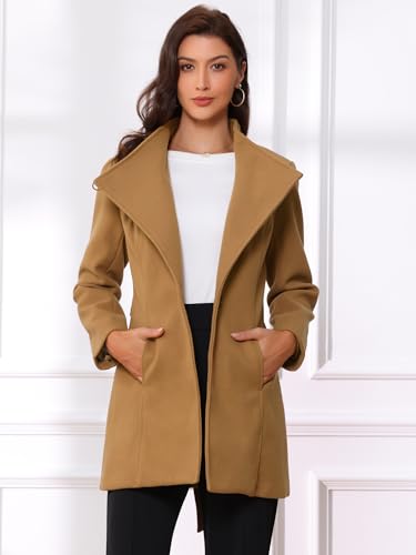 Image of Allegra K Women's Winter Elegant Stand Collar Overcoat Long Belted Pea Coat
