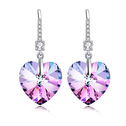 Etanoluv Femme Boucles d'oreilles Cœur Swarovski Cristal Birthstone Bijoux Cadeau Naissance