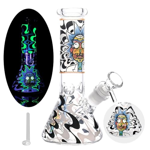 Bong en verre lumineux Masenyee de 20 cm avec bol et passoire de 14,5 mm, bang en verre pour fumer, bang robuste et épais, compact à transporter, pipe à eau Chillum (Jade White)