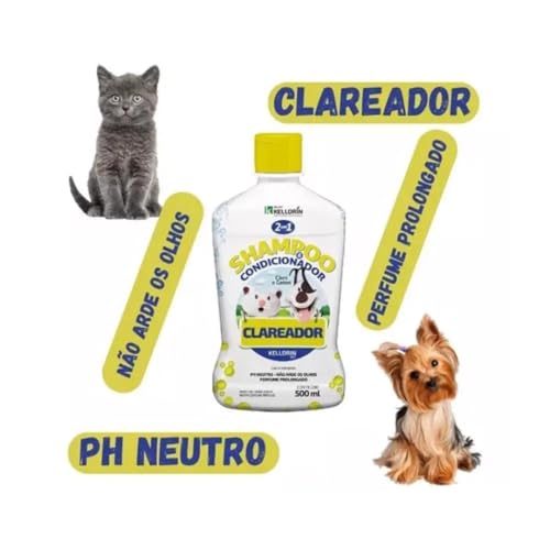 Shampoo e Condicionador Clareador 2 em 1 para Cães e Gatos, pH Neutro, 500ml, Kit com 2 Unidades