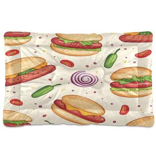 Fuauuyl Linda hamburguesa de chile (2) almohadilla de cama suave para perro, lavable a máquina, almohadilla para jaula con parte inferior antideslizante para dormir de perro, 61 x 45 cm