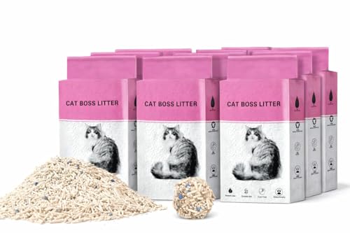 SKY-TOUCH Tofu Cat Litter - Premium Natural Fast Clumping Flushable Ultra Absorbent Unscented Dust-Free Low Tracking (2.3kg 8 Bags)