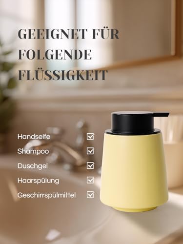 Autumnlife Seifenspender Keramik Schaumseifenspender, Gelb Spülmittelspender Küche mit Großer Pumpenkopf, Nachfüllbarer Schaumspender Matt Soap Dispenser für Küche, Bad - 400 ml 6