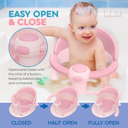 BEBELEH™ Baby Bath Seat [Original] for Babies 6 Months & Up - Safe Infant and Toddler Baby Bathtub Seat for Sitting Up - Baby Bath Tub Baby Tub Seat for Shower (Pink) - Thumbnail 2