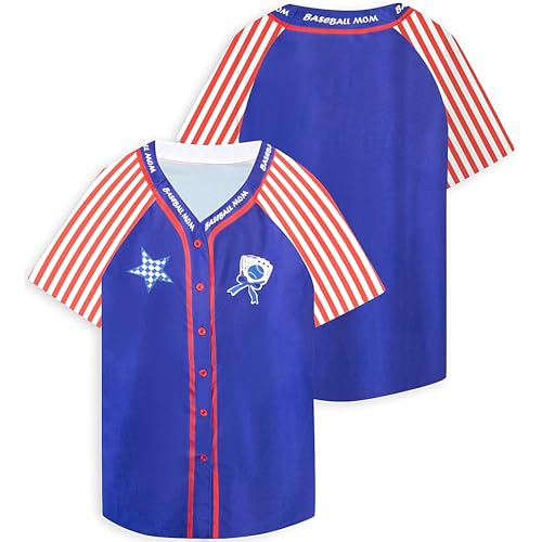 QLIPIN Camiseta de beisebol feminina de beisebol com estampa de beisebol e listras de botão para dia