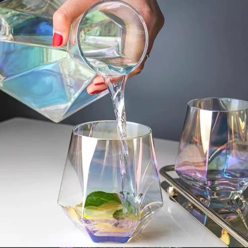 Qappda Wine Decanter Set With Glasses,Iridescent Diamond Wine Decanter With 6 Piece Stemless Wine Glasses,Geometric Carafe Decanter With Cork Ball Stopper For Wine Lover,Parties,Whiskey,Scotch thumb #4