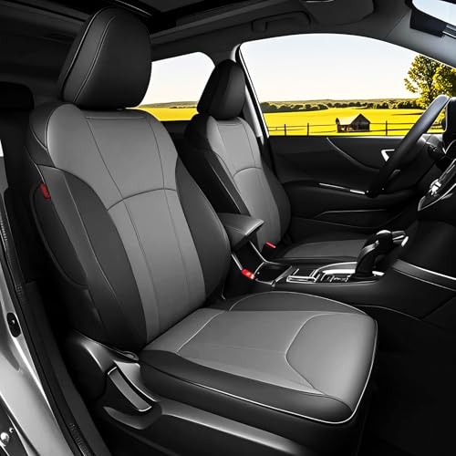 HKZ Custom Fit Crosstrek Car Seat Cover 2-Row Full Set for Subaru Crosstrek 2018 2019 2020 2021 2022 2023 - Leather Full Coverage (Black+Gray)