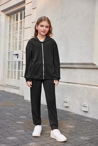 Image of Arshiner 2 Piece Outfits for Girls Kids Velour Tracksuit and Jogger Set | Size 5-14Y, Velvet Sweatsuit with Zipper for Fall /Winter, Suit for School, Workout, Jogging, or Casual Occasions