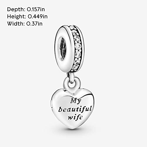 Pandora Jewelry My Beautiful Wife Dangle Cubic Zirconia Charm In Sterling Silver, No Box #TOP4