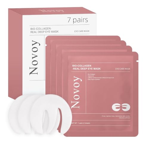 Novoy 7 Pairs Bio-Collagen Real Deep Eye Patches - 6-in-1 Retinol Overnight Eye Patches for Dark Circles, Puffiness &amp; Wrinkles | 2% Caffeine+Hyaluronic+Niacinamide, Korean Popular Eye Mask - ROSE