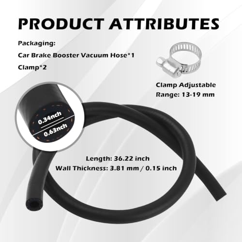 Image of 1PC 27232 11 /32 inchx36 inch Car Brake Booster Vacuum Hose Kit 300PSI with Clamps,Soft Power Brake Vacuum Lines Automotive as Replacement,Essential Brakes Booster Vacuums Hose Automotive Parts (1PC)