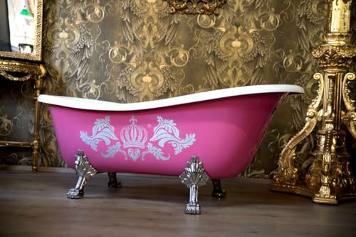 Casa Padrino Pompöös by Luxus Badewanne Deluxe freistehend von Harald Glööckler Pink/Silber/Weiß 1695mm mit silberfarbenen Löwenfüssen – Bild 3