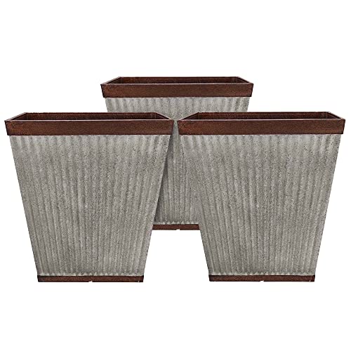 Southern Patio HDR 046851 16 Inch Square Rustic Resin Indoor Outdoor Garden Planter Urn Pot for Flowers Herbs and Flowers 3 Pack