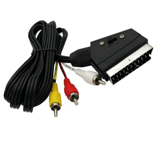 FACAIIO Cable euroconector a conversión de 1,5 m, 21 pines a 3 Phono AV con interruptor de TV y reproductor de DVD para receptor de satélite, color negro