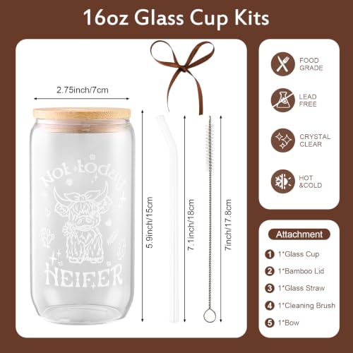 KORHONEN Highland Cow Gifts for Women, Glass Cup with Lid and Straw - image 3