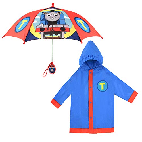Mattel boys Mattel Kids Slicker, Thomas Friends Toddler Boy Rain Wear Set, for Ages 2-5 Umbrella and Slicker, Blue/Red, MEDIUM AGE 4-5 US