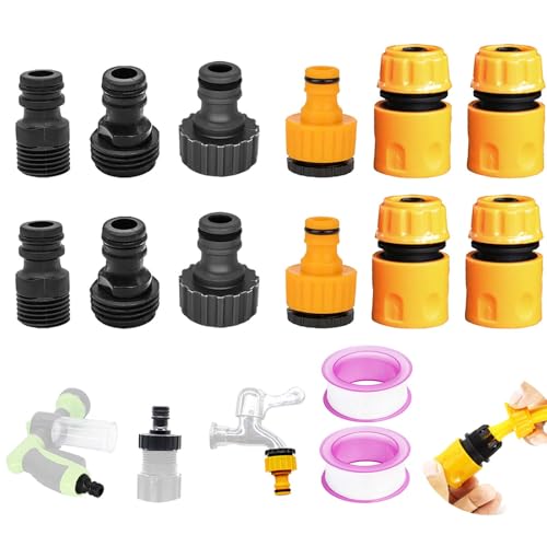 SVOCK 12pcs Garden Hose Adapter 1in 1/2in 3/4in Set, 2-In-1 Hose Connectors Fittings Tap Hose Connector, Plastic Garden Hose Connectors Universal Hose Pipe Connector, Pipe Screw Connector