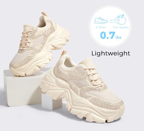 Image of K KIP WOK Chunky Sneakers for Women Fashion Platform White Leather Casual Dad Shoes Comfortable Wedge Walking Sport Sneakers | White Leather Casual Dad Shoes Comfortable Wedge Walking Sport Sneakers