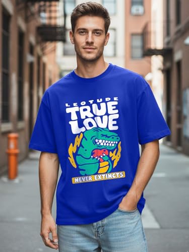 Image of LEOTUDE Oversized Full Sleeve Cottonblend Graphic Printed Round Neck Drop Shoulder Tshirt for Man (Color Mustard)