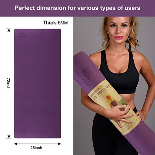 ECPurchase Yoga Mat with Carrying String Bag, Extra 6mm(1/4\") Thickness Dual Texture Design Non Slip Exercise & Fitness Mat for All Types of Yoga, Pilates and Floor Workouts (Pink)
