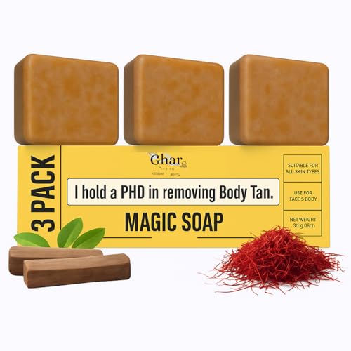 Image of Fujino Apne Ghar Soap Sandalwood & Saffron Magic Soaps For Bath (100 Gms) | Paraben Free | Chandan & Kesar Bath Soap | Handmade Soaps For Glowing | Skin Brightening Soap For Men & Women (Pack of 3)