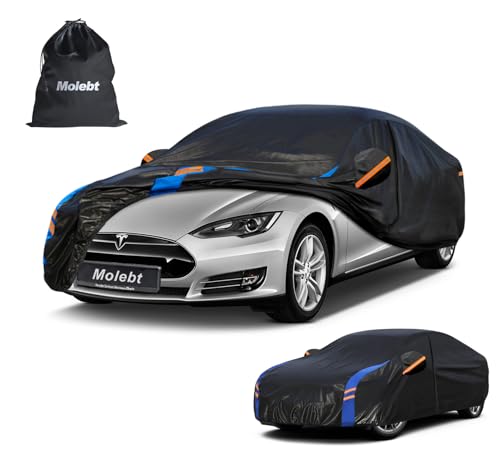 Image of Custom Fit Car Cover for Tesla Model S (2012-2026), Upgraded Waterproof All Weather Outdoor Auto Cover with Charging Port Access, Driver Door Zipper & Mirror Pockets, UV /Snow /Dust Protection