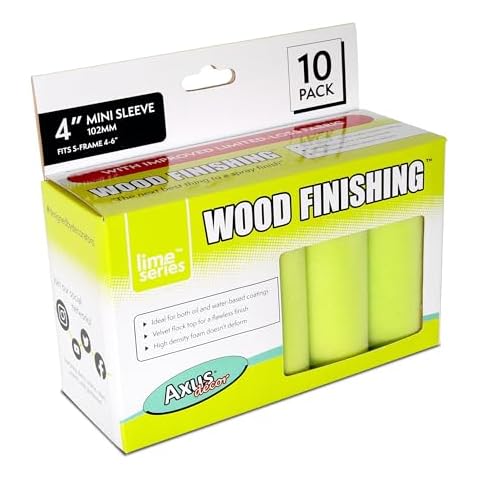 Axus Decor Wood Finishing Roller (Lime Series) Mini Roller Sleeves for Smooth Finish Painting, for Professional & DIY Projects, Compatible with Solvent & Water Based Paints – 4 Inch/100mm, Pack of 10 Cover