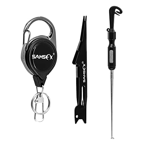 SAMSFX - Herramienta para atar nudos de pesca rápida y tirador de bucles con retractor Zinger Combo (herramienta de nudo negro con retractor y tirador de bucle) Cover