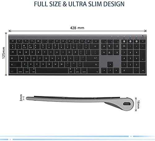 Bluetooth Wireless Keyboard Compatible with Mac OS, iOS, Rechargeable Slim Silent Cordless Keyboard UK Layout Compatible with MacBook, iMac, Mac, Space Gray