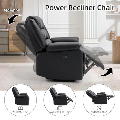 Image of EBELLO Faux Leather Classic Power Recliner Chair, Oversized Electric Overstuffed Reclining Chair with Soft Cushion and Back, Sofa with Comfortable Armchair, Classic Black