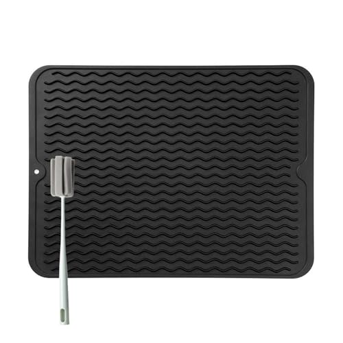 Bibykivn Grand Tapis Egouttoir Vaisselle - Tapis Évier Épais pour Un Séchage Rapide, 50 x 40 cm Tapis de Séchage avec Éponge Brosse, sans BPA, Égouttoir...