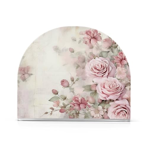 Pink Rose Flowers Napkin Holder for Tables Paper Cocktail Napkin Holders for Kitchen and Dinning, Acrylic Dinner Napkin Dispenser for Restaurant Home Decor Bar Accessories 1 Pack