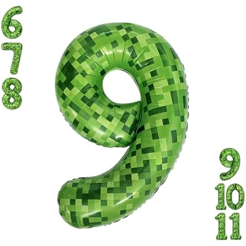 Video Game Number 9 Balloon Different shades of Green Number Balloons for Game Birthday Decorations, Pixel Game Party Supplies 9 Number Balloon Cover