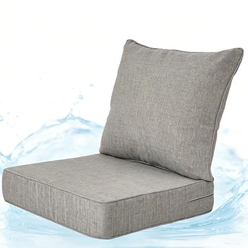 Image of Art Leon 22x24 Outdoor Deep Seat Cushions Waterproof Outdoor Seat Cushion 28D High Density Foam Patio Chair Cushions with Non-Slip Backing Patio Cushions for Patio Furniture Garden Bench Grey