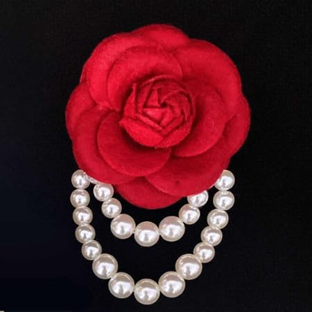 Image of Fabric Camellia Flower Brooch Pins Pearl Tassel Brooches Hair Hairpin Headpieces Shawl Clips Shirt Jacket Wedding Clothes Accessories Jewelry for Women Fashion