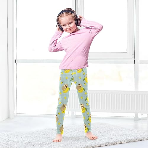 Wusikd Sloth Girls' Leggings Toddler Doodles Lemon Kids Yoga Pants Dance Active Tights 7-8T4