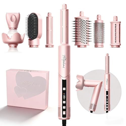 Atopskins 8-in-1 Hair Dryer Brush & Hot Air Styler, 110,000 RPM Blow Dryer Brush Foldable LCD Display, 4 Heat Settings Auto Curler Fast Drying Curling Straightening for Salon & Travel (Pink)