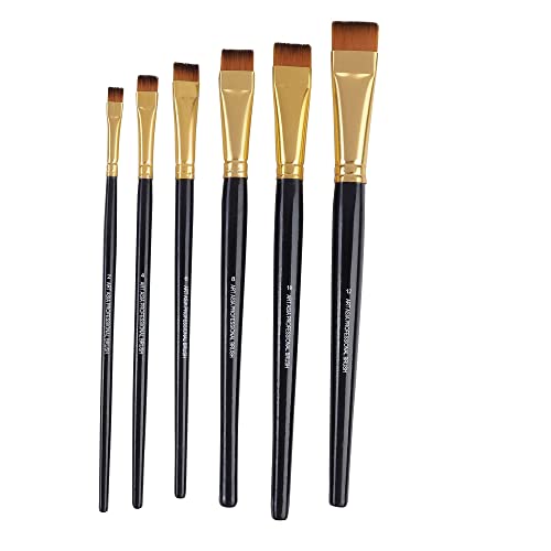 Image of Art Asia Wood Short Hair Flat Synthetic Painting Brush Set of 6pc for Watercolor,Acrylic & One Stroke Painting