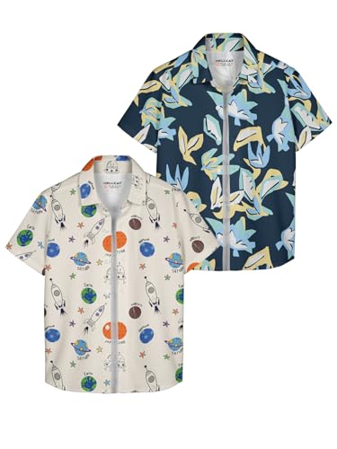 Image of HELLCAT Yellow, Olive Trendy Regular Fit Printed Causal Shirt for Boys - Pack of 2