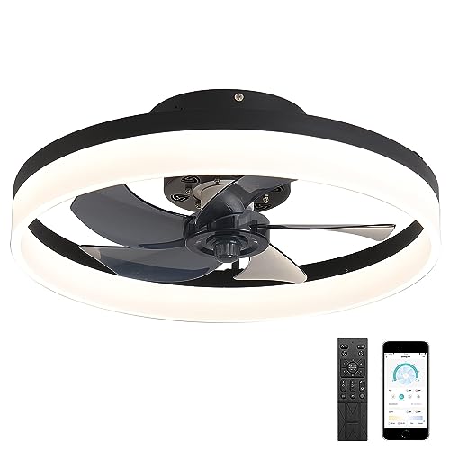 ZYGPH Ventiladores de Techo de 50 cm con Luces y Control Remoto, silenciosos, Regulables, 5 aspas Reversibles, 6 velocidades y Temporizador, Modernos para Dormitorio, Color Negro.