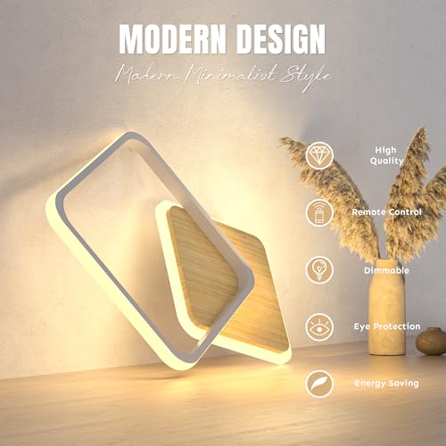 Modern Ceiling Light 21.2in Squares Spliced Bamboo Bedroom Lights for 3000-6000K Led Light Fixtures Ceiling Mount 53W Dimmable Ceiling Light with Remote Ceiling Lamps for Living Room Study - Image 4