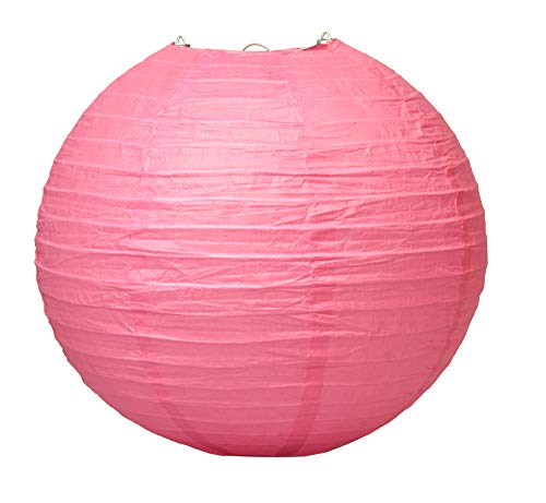 Image of Mudra Crafts 12 Inch Round Chinese Hot Pink Paper Lanterns Hanging Decor | 10 PCs, Reusable, Indoor Outdoor Decorative Lamp Shade, for Ceiling, Wedding, Shower, Party, Festival, Home Decoration