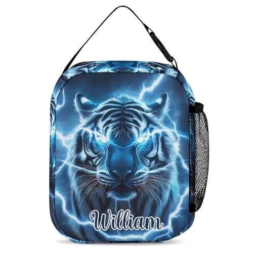 zaaprintblanket Custom Blue Lightning Tiger Backpack 3 Piece Set Personalized School Backpack with Lunch Bag Pencil Case for Boys Girls Kids4