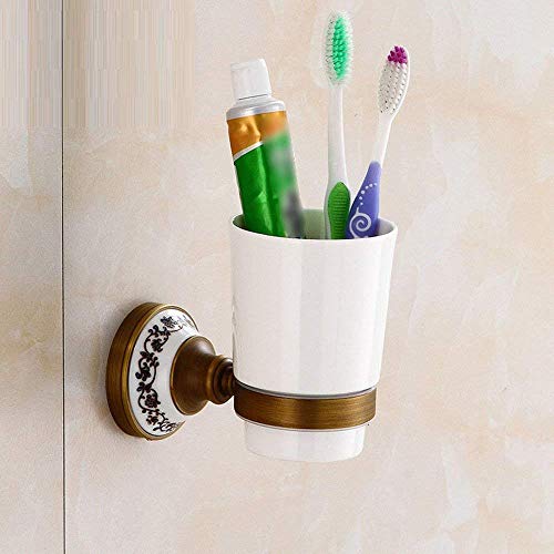 Porte-brosse à dents en porcelaine antique européenne et laiton pour fixations murales