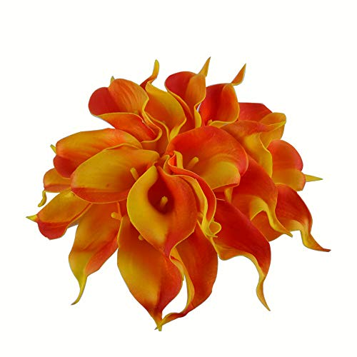Wuudi 20pcs Calla Lily Bridal Wedding Bouquet head Latex Real Touch Flower Bouquets - Orange