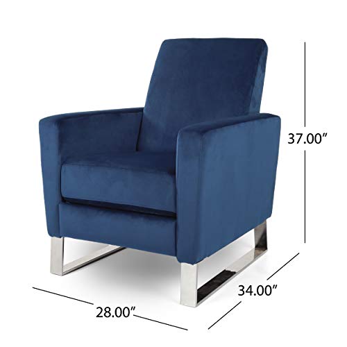 Sillón reclinable terciopelo azul con patas plateadas miniatura 3