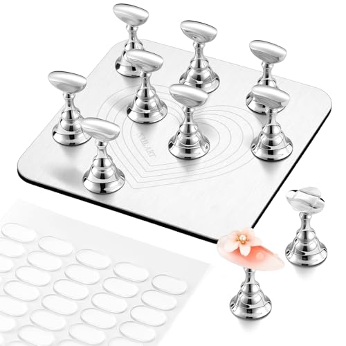 Image of Makartt Nail Stand for Press-On Nails: Strong Magnetic, Large Flat Metal Base Holds 10 Tips at Once, Stable Holders for Nail Art Practise, Batch Painting, Design, Curing, Display, DIY Home & Salon Use