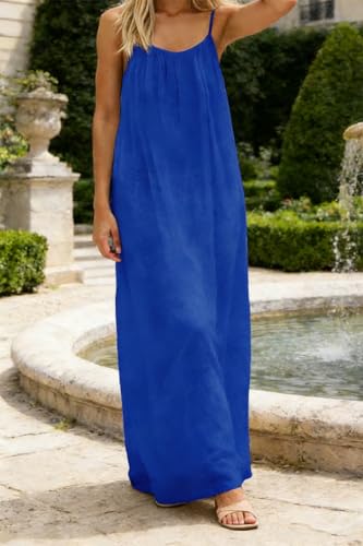 makabaky Sommerkleid Damen Lang Rückenfrei Spaghettiträger Strand Luftig – Ansicht 5